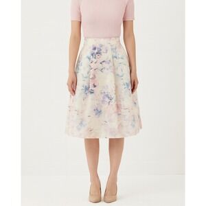 Forever New Womens Floral Watercolor A-Line Full Zip Skirt sz 2 Career Occasion